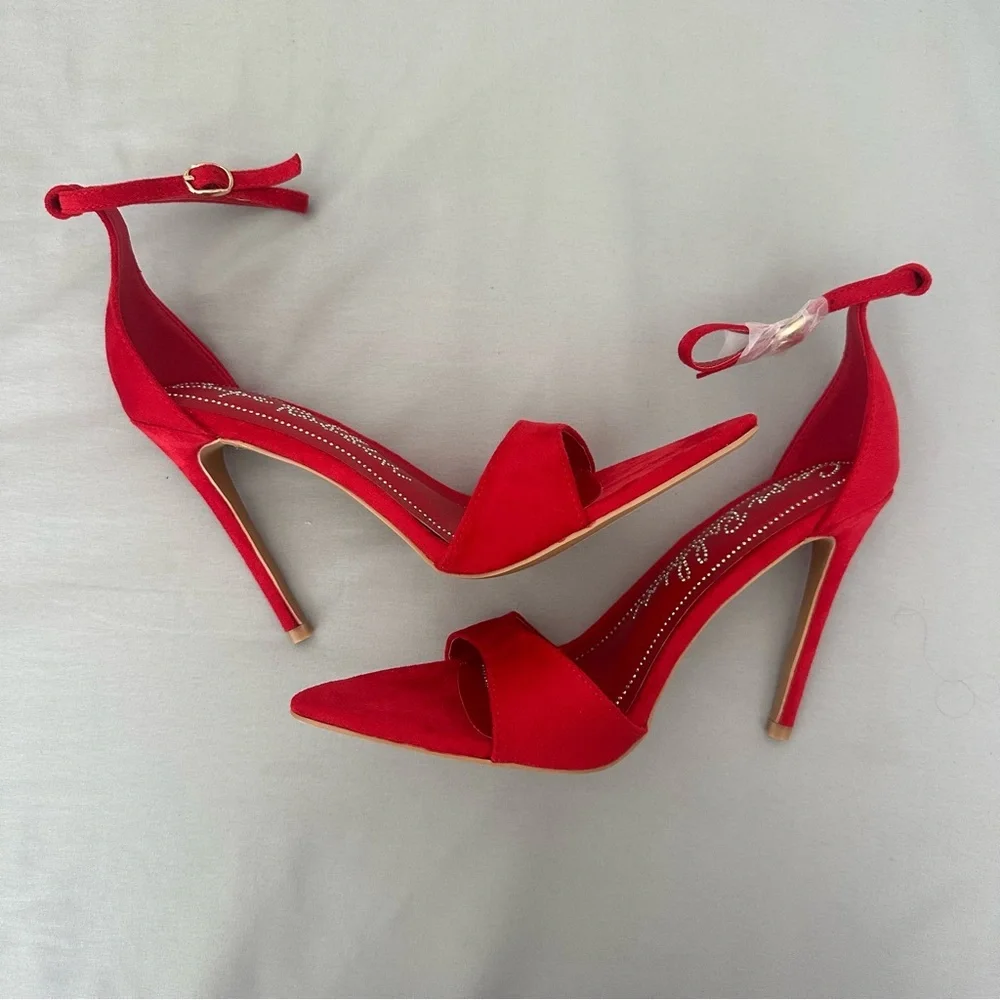 Cape Robbin Red Ankle-Strap Suede Heel Sandals